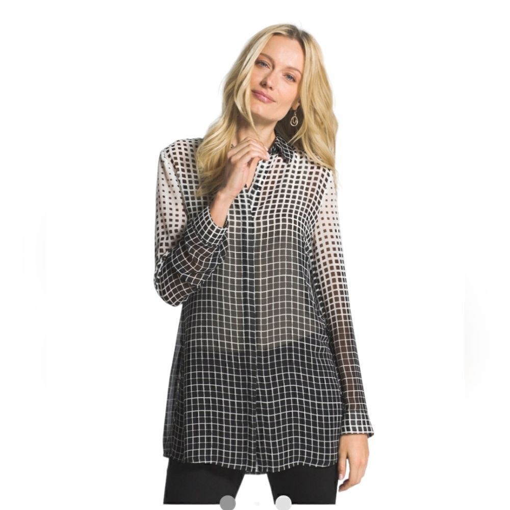 CHICO'S Ombré Geometric‎ Sheer Button-Down Shirt - Size 3 (XL)